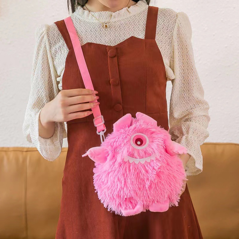 Kawaii Monsters Shoulder Bag, Plush Toy Faux Fur Cosplay purse, Cartoon Anime Shoulder Bag for Girls and Women