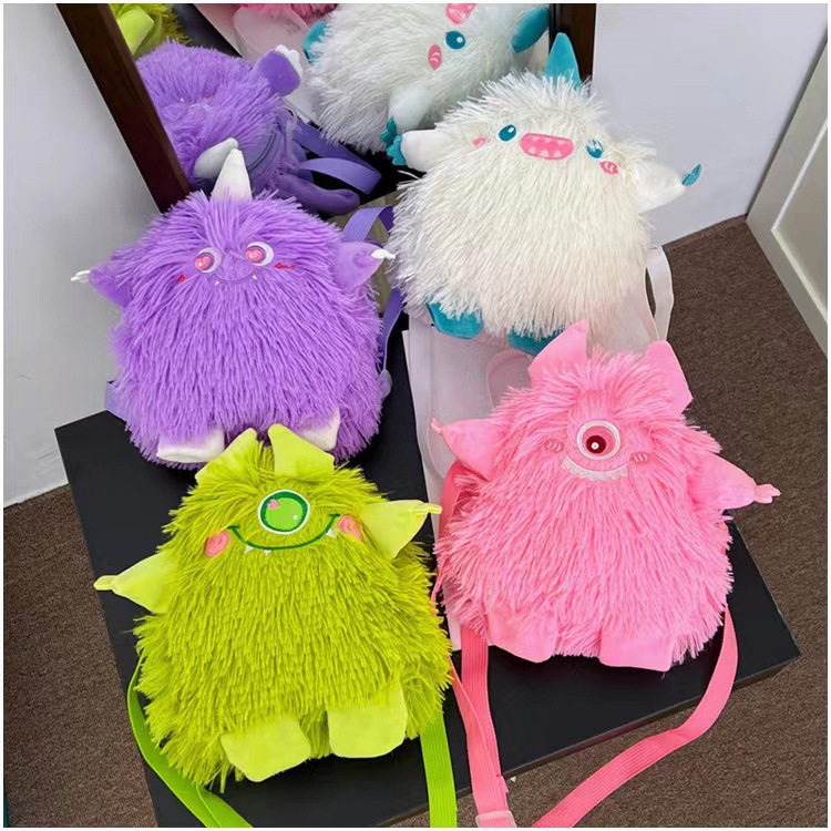 Kawaii Monsters Shoulder Bag, Plush Toy Faux Fur Cosplay purse, Cartoon Anime Shoulder Bag for Girls and Women