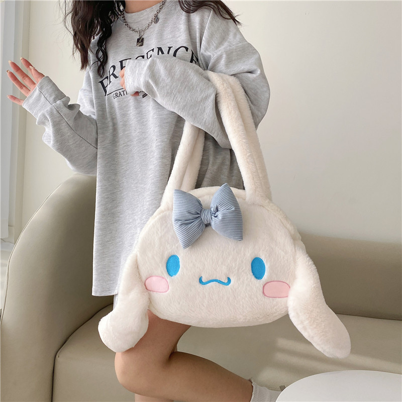 Cute Kuromi Cinnamoroll Melody Tote Handbag, Shoulder Bag with Plush Design