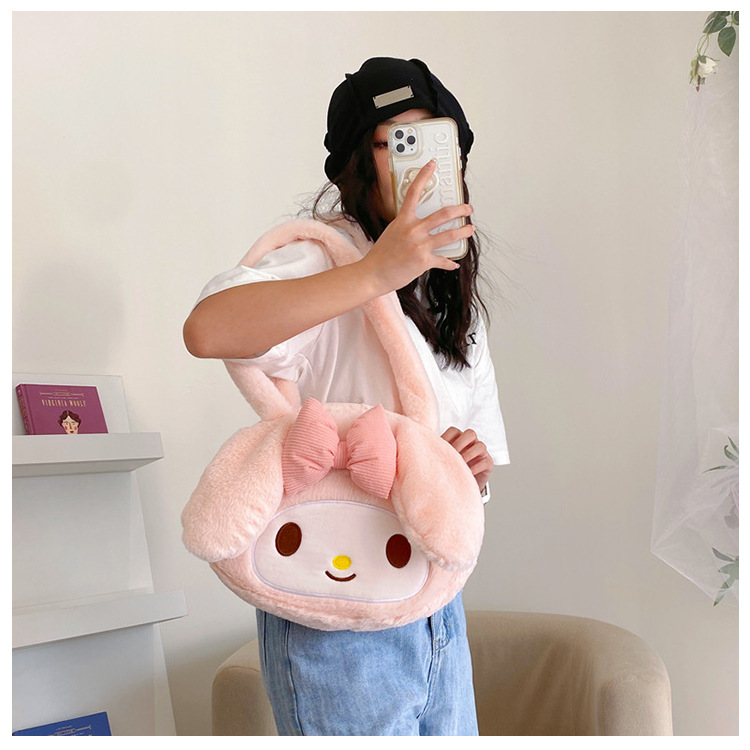 Cute Kuromi Cinnamoroll Melody Tote Handbag, Shoulder Bag with Plush Design