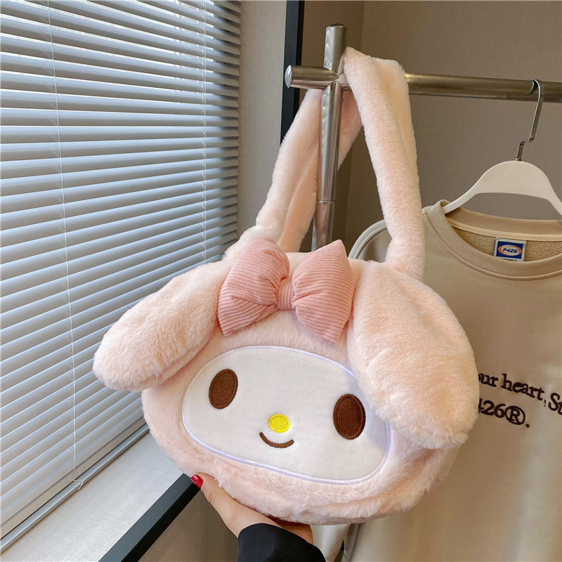 Cute Kuromi Cinnamoroll Melody Tote Handbag, Shoulder Bag with Plush Design