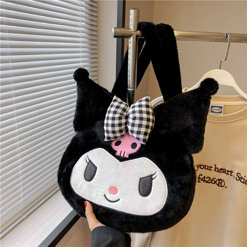 Cute Kuromi Cinnamoroll Melody Tote Handbag, Shoulder Bag with Plush Design