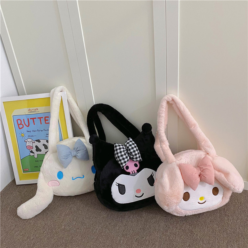 Cute Kuromi Cinnamoroll Melody Tote Handbag, Shoulder Bag with Plush Design