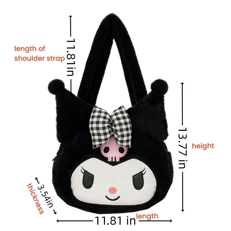 Cute Kuromi Cinnamoroll Melody Tote Handbag, Shoulder Bag with Plush Design