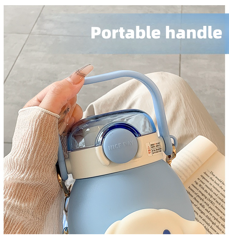 Cartoon Portable Water Bottle, 2 Drinking Ways (Straw & directly drinking Mouth), Leak Proof, BPA Free