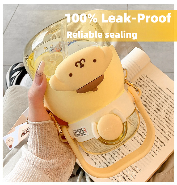 Cartoon Portable Water Bottle, 2 Drinking Ways (Straw & directly drinking Mouth), Leak Proof, BPA Free