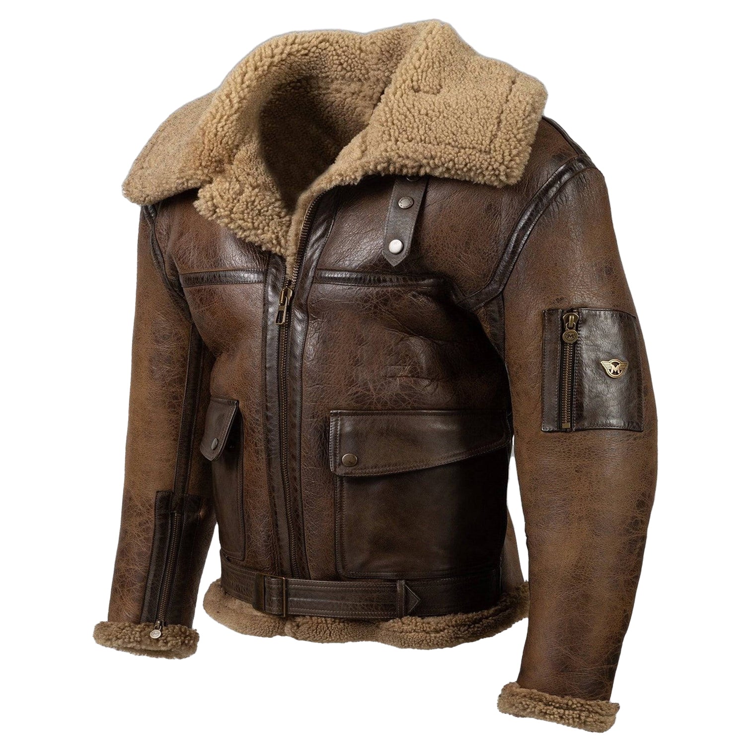 Vintage Distressed Real Fur RAF B3 Bomber Genuine Sheepskin Leather Jacket