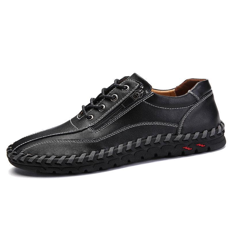Large Size Men Hand Stitching Side Zipper Casual Leather Shoes