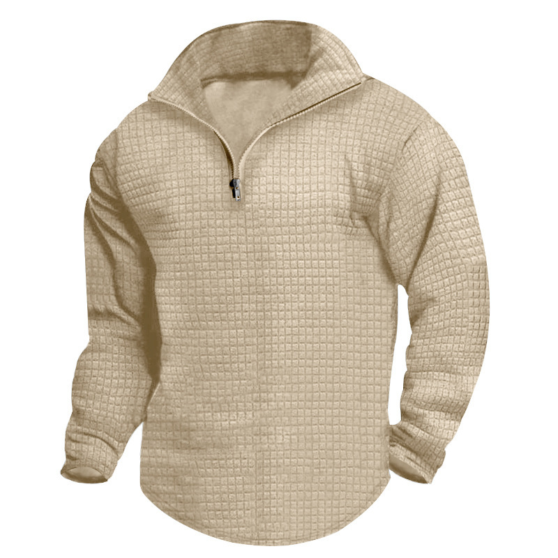 Textural Plaid Quarter Zip Cashmere Sweatshirt