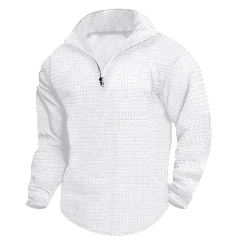 Textural Plaid Quarter Zip Cashmere Sweatshirt