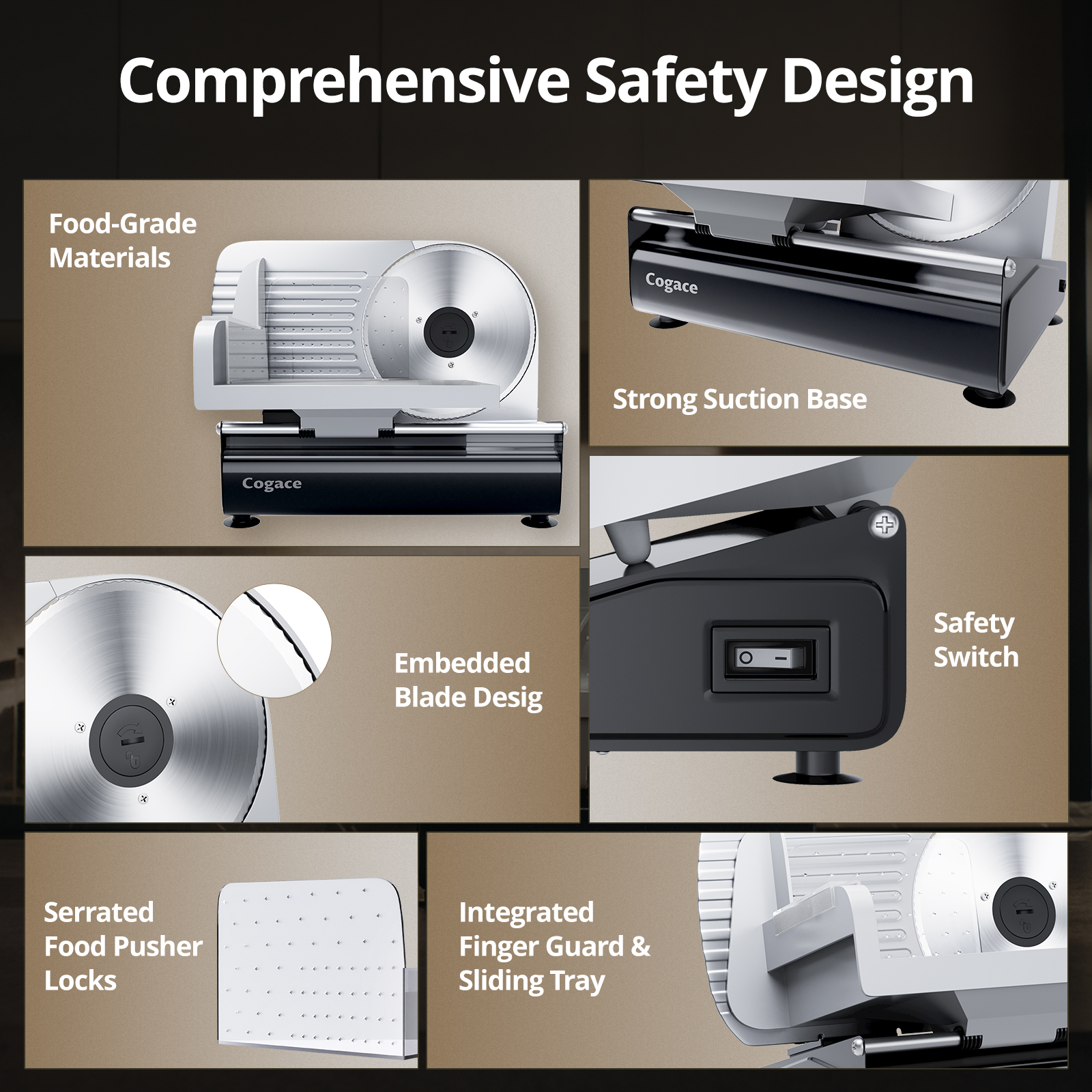 Powerful Deli Meat Slicer, 200W Electric Food Slicer with 3 Types of 7.5" Stainless Steel Blades, Adjustable Thickness 0-15mm, Meat Cheese Bread Vegetable Cutter for Home Use