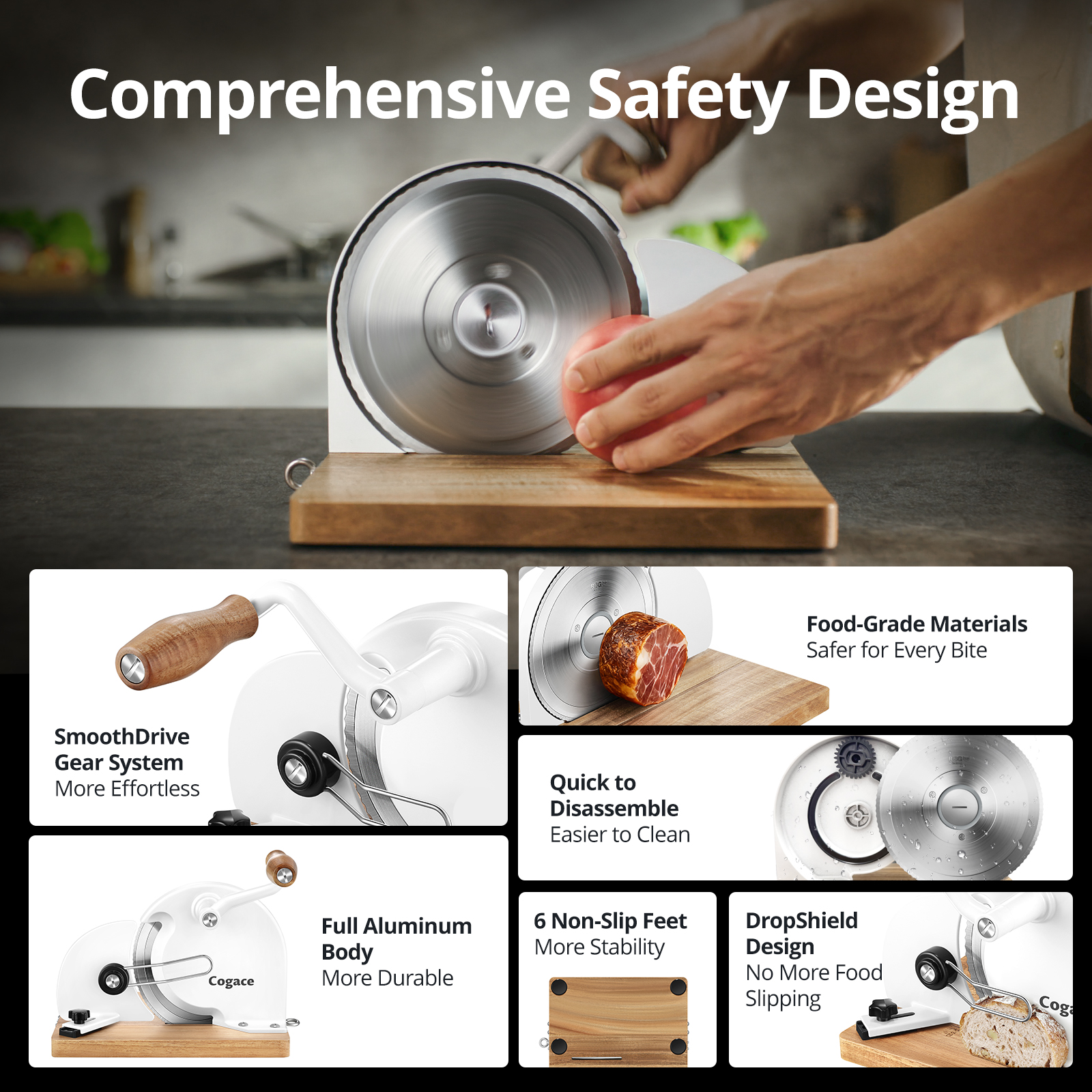 COGACE Master Manual Food Slicer with Dual RSG 6.7'' Blade