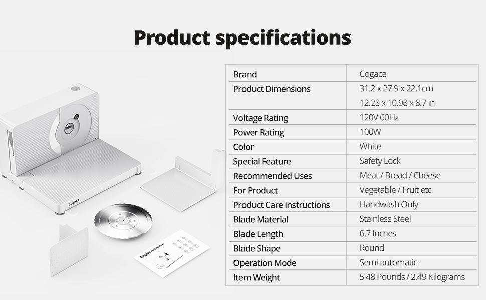 COGACE Elite Food Slicer with RSG 6.7" Stainless Steel Blade 100W