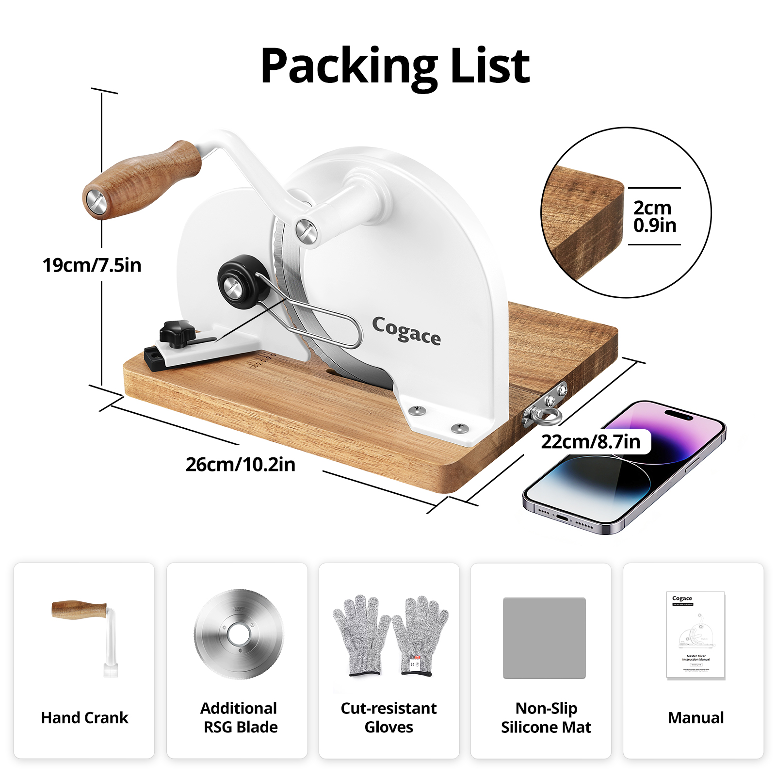 Cogace Master Foldable Manual Bread & Food Slicer – Dual 6.7'' German RSG Blades