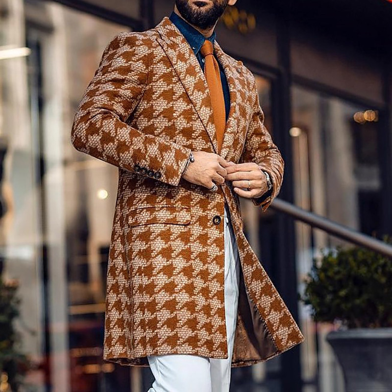 Men's Houndstooth Lapel Wool Coat