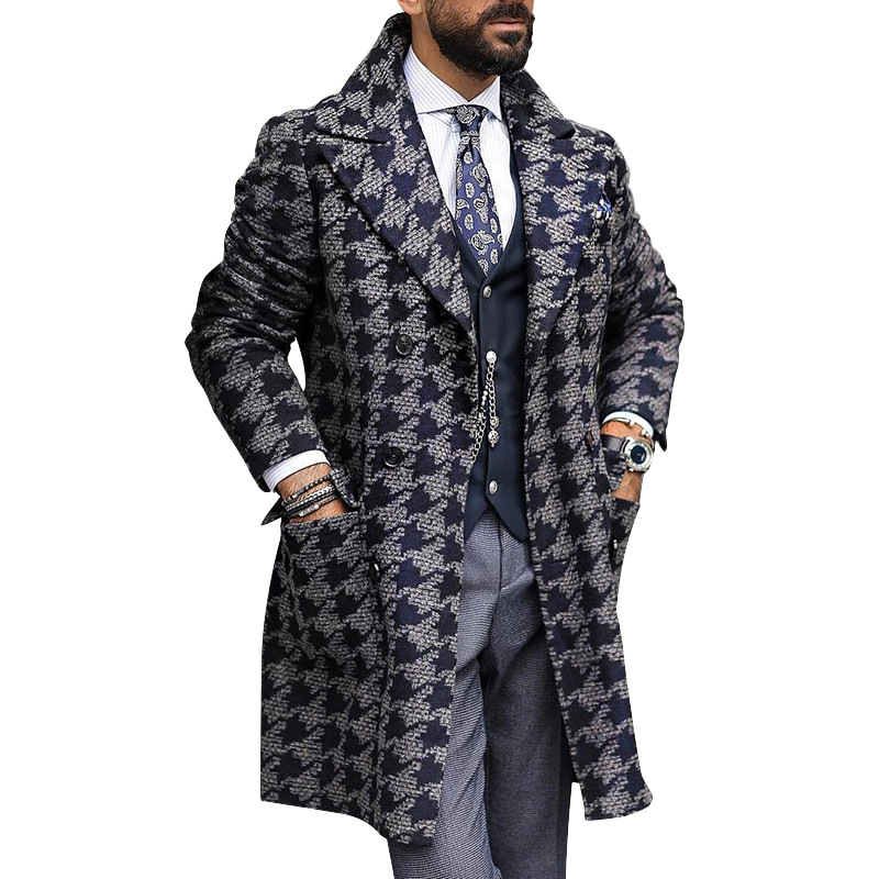 Men's Houndstooth Lapel Wool Coat