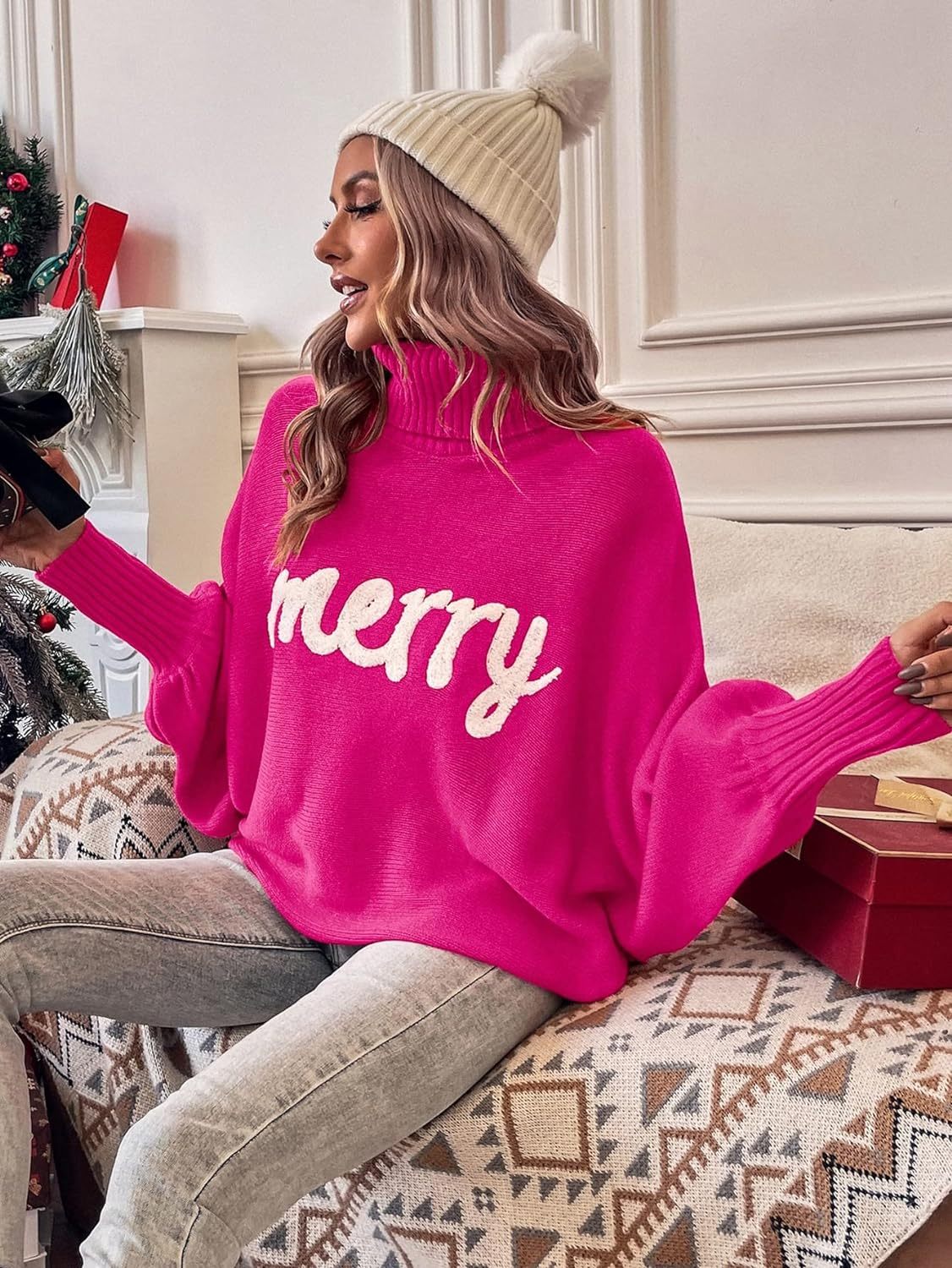 Women's Christmas Turtleneck Loose Outer Sweater