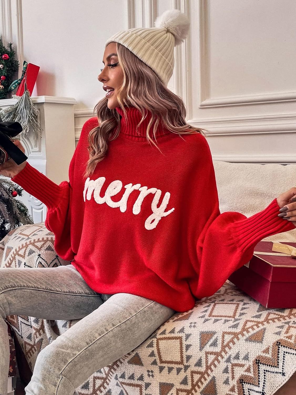 Women's Christmas Turtleneck Loose Outer Sweater