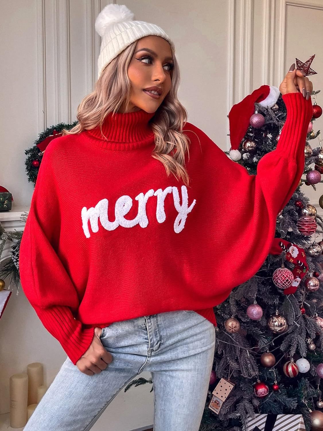 Women's Christmas Turtleneck Loose Outer Sweater