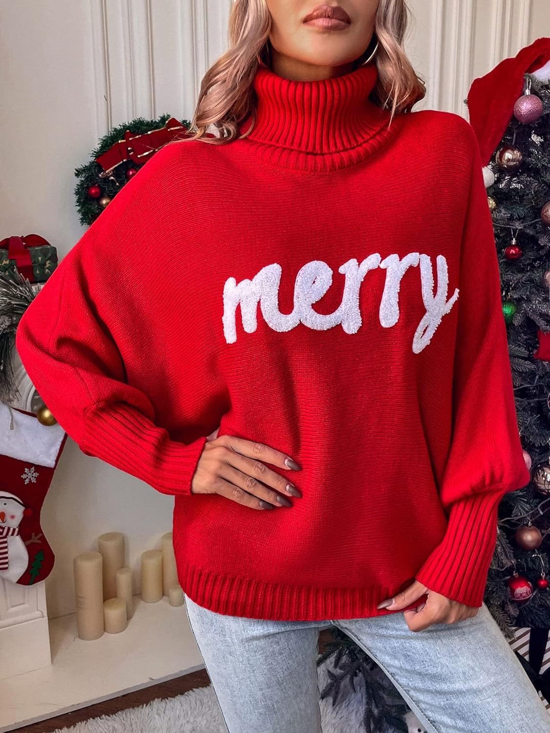 Women's Christmas Turtleneck Loose Outer Sweater