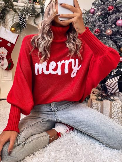 Women's Christmas Turtleneck Loose Outer Sweater