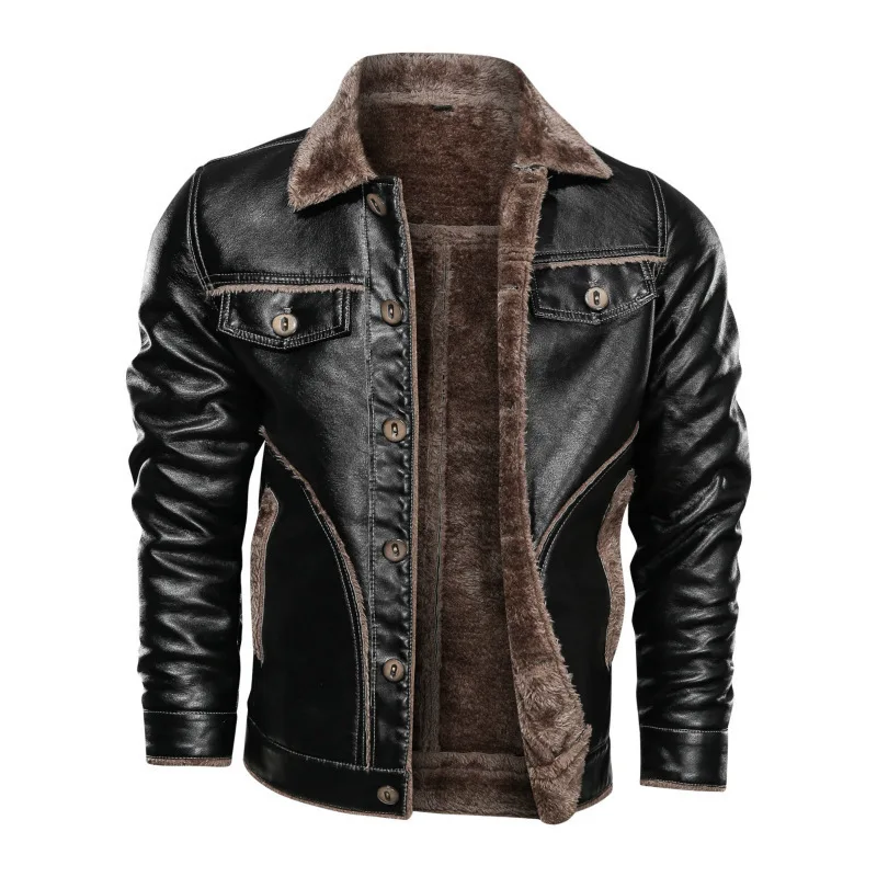 Men's Leather Jacket New Winter Style Lapel Motorcycle Leather Jacket ...