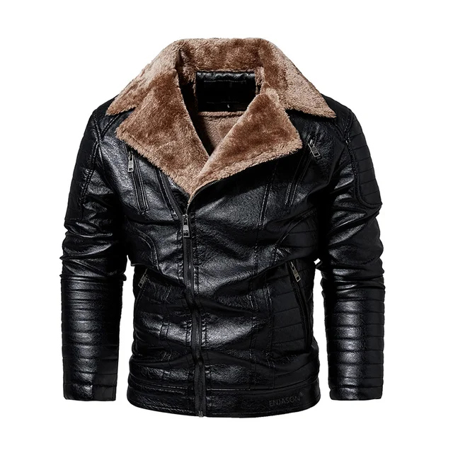 Winter Fleece Motorcycle Faux Leather Jacket