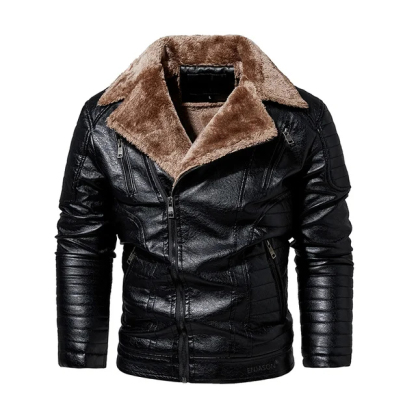 Winter Fleece Motorcycle Faux Leather Jacket