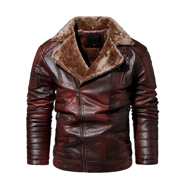 Winter Fleece Motorcycle Faux Leather Jacket