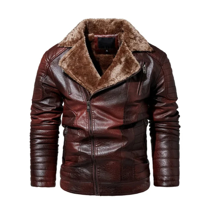 Winter Fleece Motorcycle Faux Leather Jacket