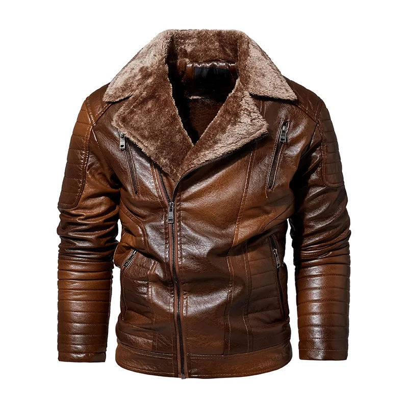 Winter Fleece Motorcycle Faux Leather Jacket