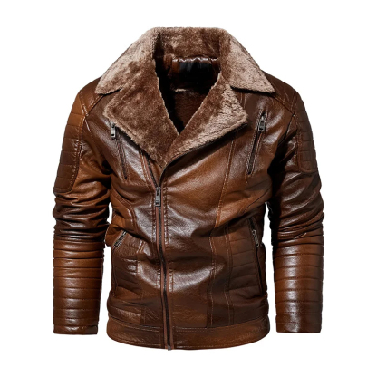 Winter Fleece Motorcycle Faux Leather Jacket