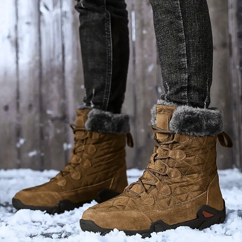mens snow boots outdoor warm winter ankle boots waterproof non slip casual snow boot windproof lace up flat sole details 8