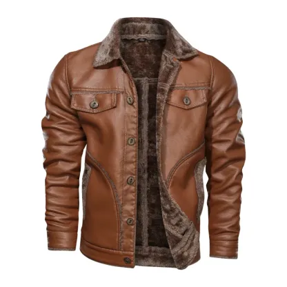 Men's Lapel Motorcycle Leather Jacket