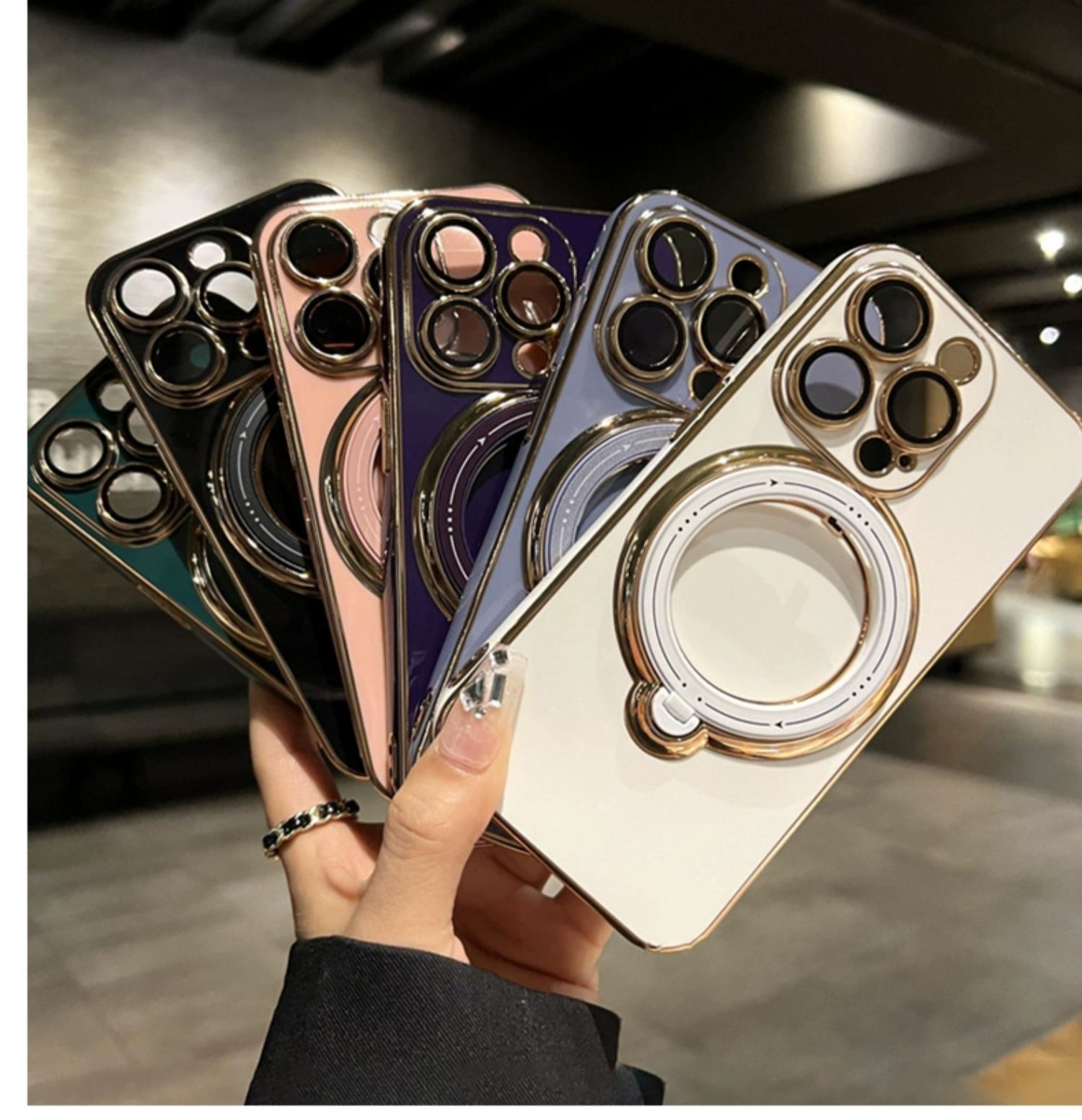 🌈Tinka Samsung iPhone + besisukančiam automobilinio telefono dėklui 📱 [magnetinis laikiklis + objektyvo plėvelė] 💍 Visiškai uždengti kraštai yra atsparesni kritimui 👉