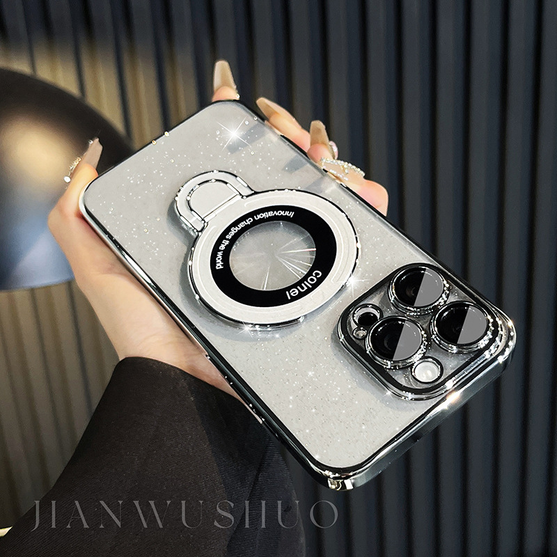 🌈📱Pudriai blizgantis U formos mobiliojo telefono dėklas 🌈Tinka iPhone magnetiniam apsauginiam dangteliui💍👉