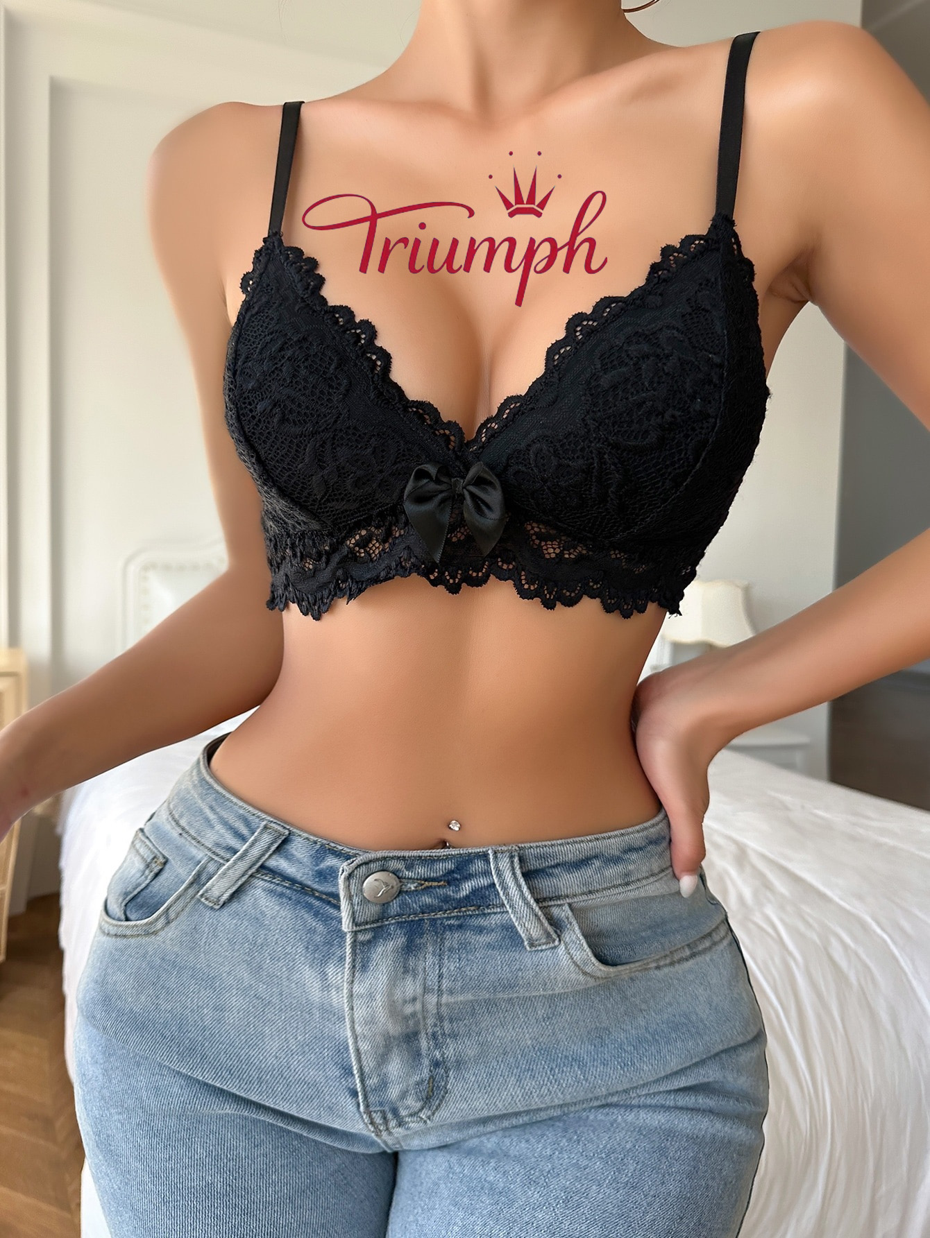 👙Triumph - 3 vnt. 💥Perkamiausia V formos iškirptė nėriniuota liemenėlė be peteliškės