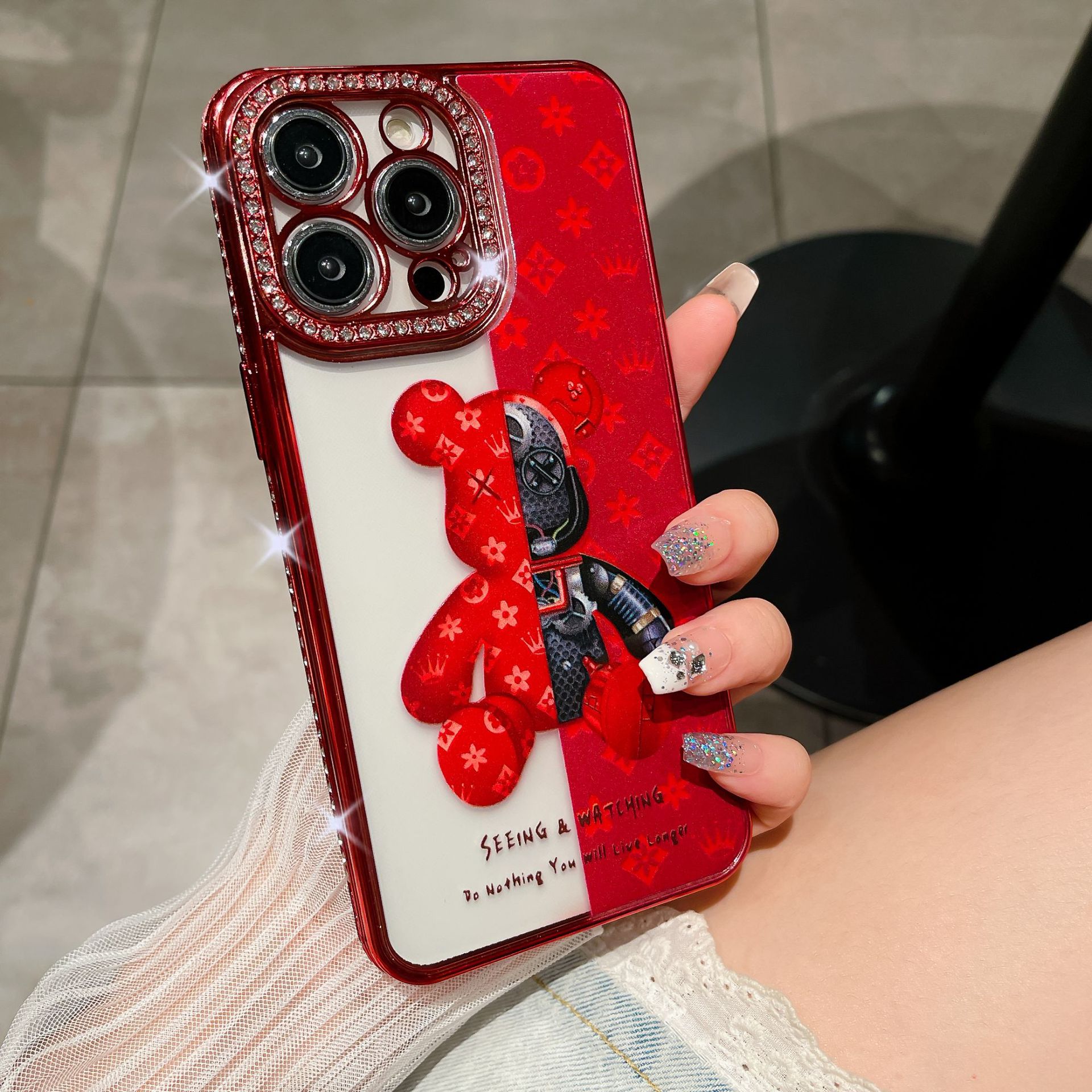 🌈📱Elektroniškai dažyti meškos kristalai 🌈Viskas įskaičiuota, dažytas minkštas apsauginis iPhone dėklas💍Viskas įskaičiuota briaunos yra atsparesnės kritimui👉