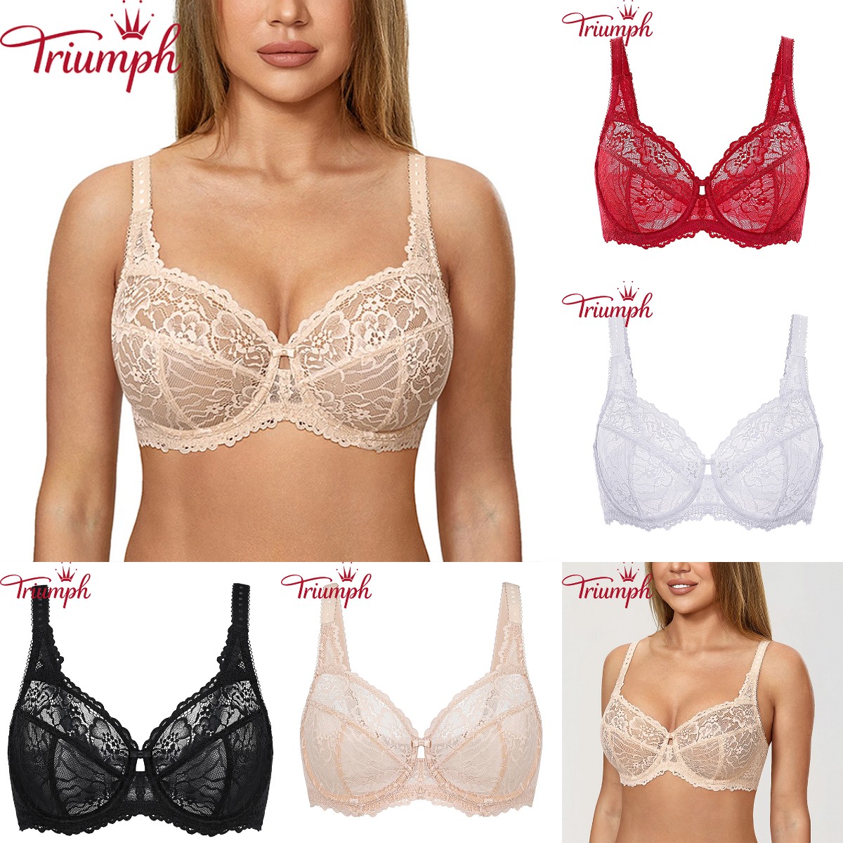 ✨Triumph - (3 piraso) Seksuali permatoma nėriniuota liemenėlė [75A-110E]