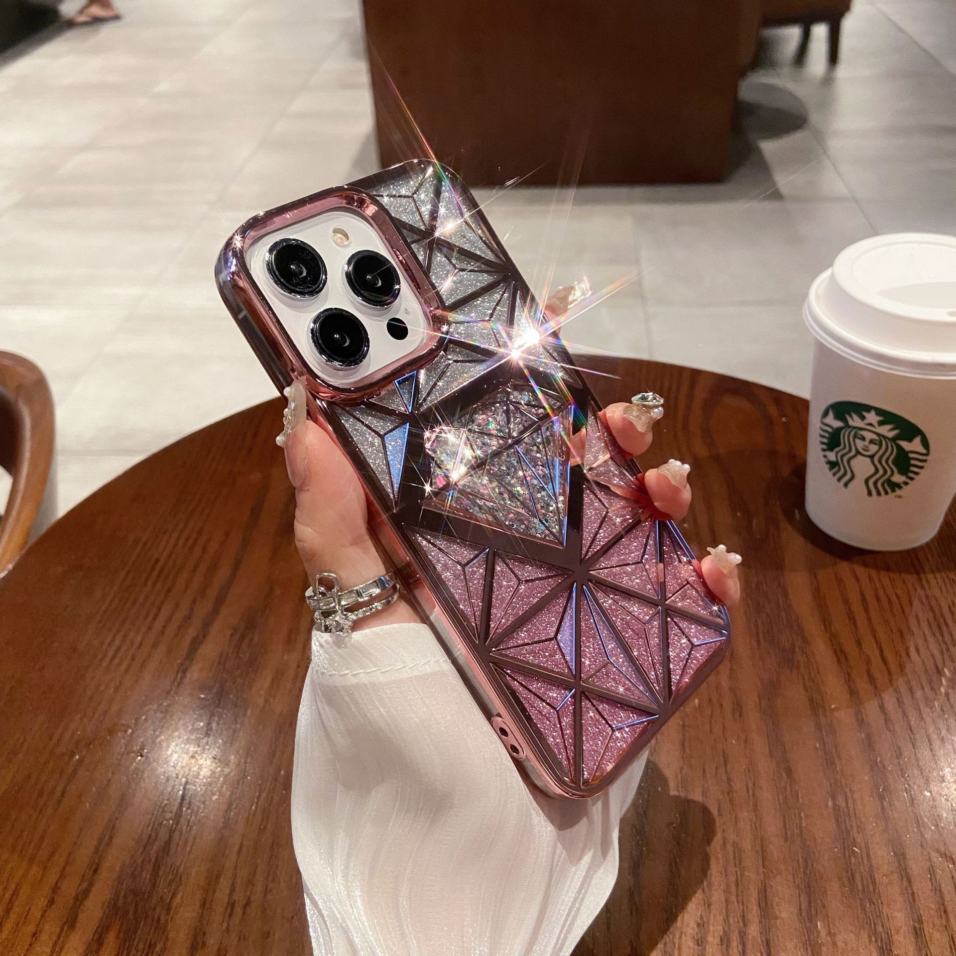 🌬🥰✨Trimatis deimantinis/galvanizuotas mobiliojo telefono dėklas, tinkantis iphone📱gradiento blizgučiais apsaugine danga💍👉