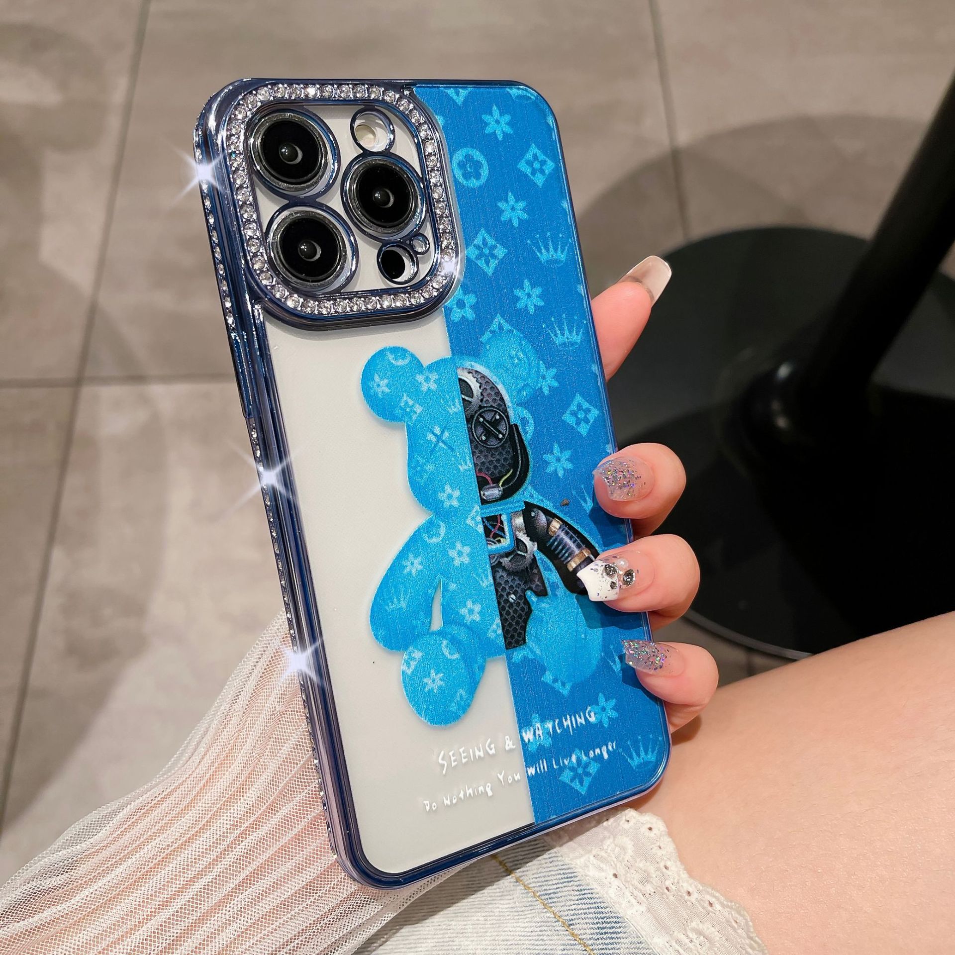 🌈📱Elektroniškai dažyti meškos kristalai 🌈Viskas įskaičiuota, dažytas minkštas apsauginis iPhone dėklas💍Viskas įskaičiuota briaunos yra atsparesnės kritimui👉