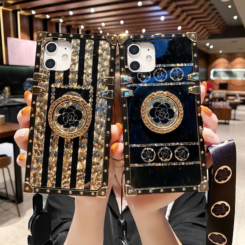 🌬🥰Aukštos klasės mados prekės ženklo iPhone Fashion Square Diamond Holder mobiliojo telefono dėklas📱 💍👉
