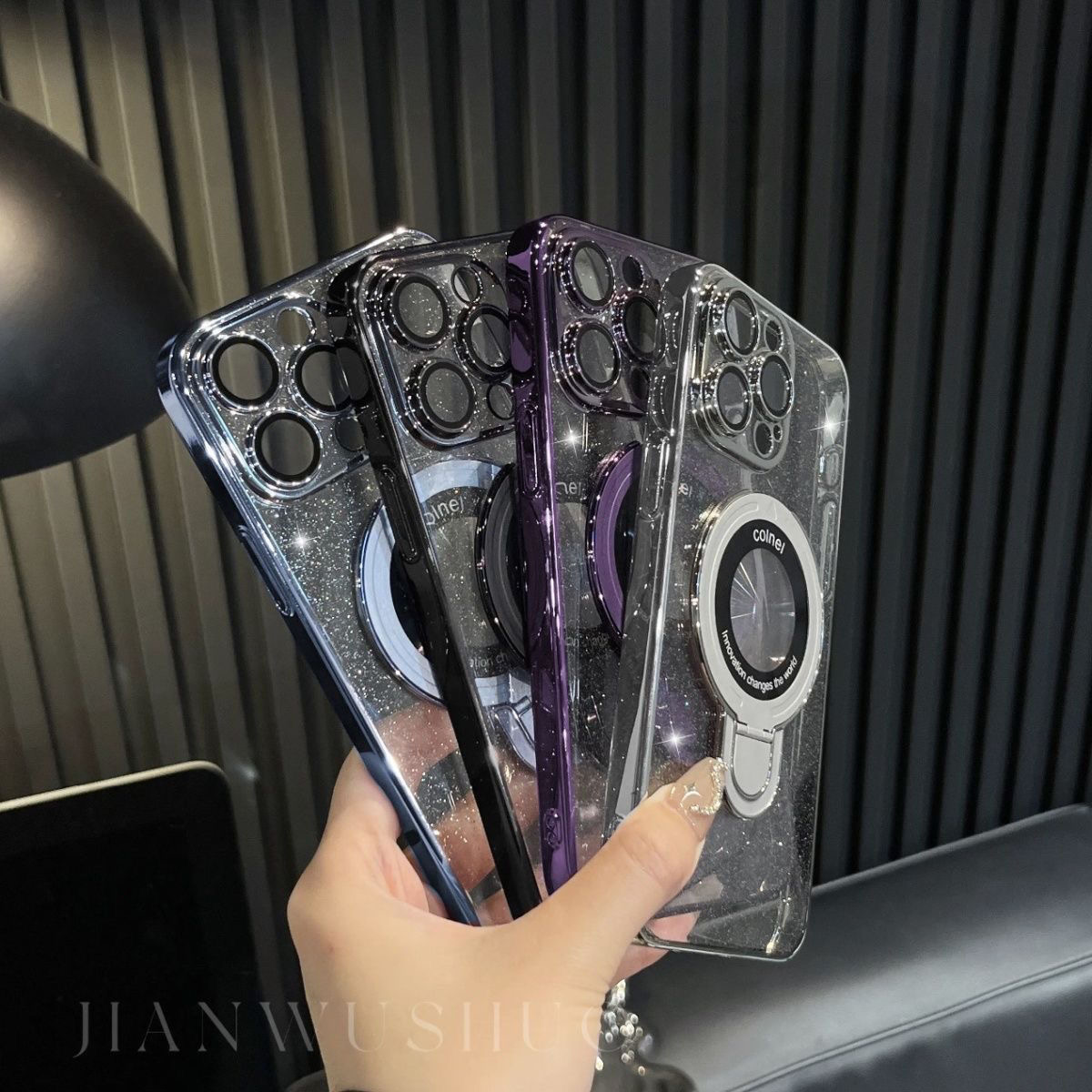 🌈📱Pudriai blizgantis U formos mobiliojo telefono dėklas 🌈Tinka iPhone magnetiniam apsauginiam dangteliui💍👉