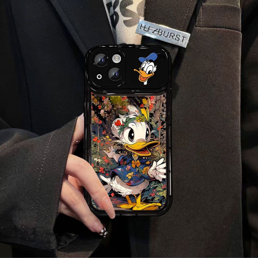🌈Donald Duck [Pirkite vieną, gaukite vieną nemokamai] 2 vnt 📱 Visiškai dengiantys apsauginiai lęšiai 🥰 Soft Shell kreminės spalvos ratlankis, vientisos spalvos, aukštos kokybės juodas 💍 pilnai padengtas ratlankis, atsparesnis kritimui 👉