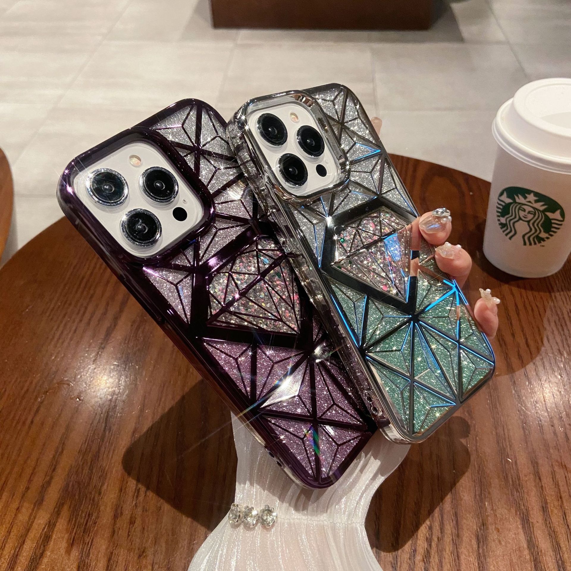 🌬🥰✨Trimatis deimantinis/galvanizuotas mobiliojo telefono dėklas, tinkantis iphone📱gradiento blizgučiais apsaugine danga💍👉