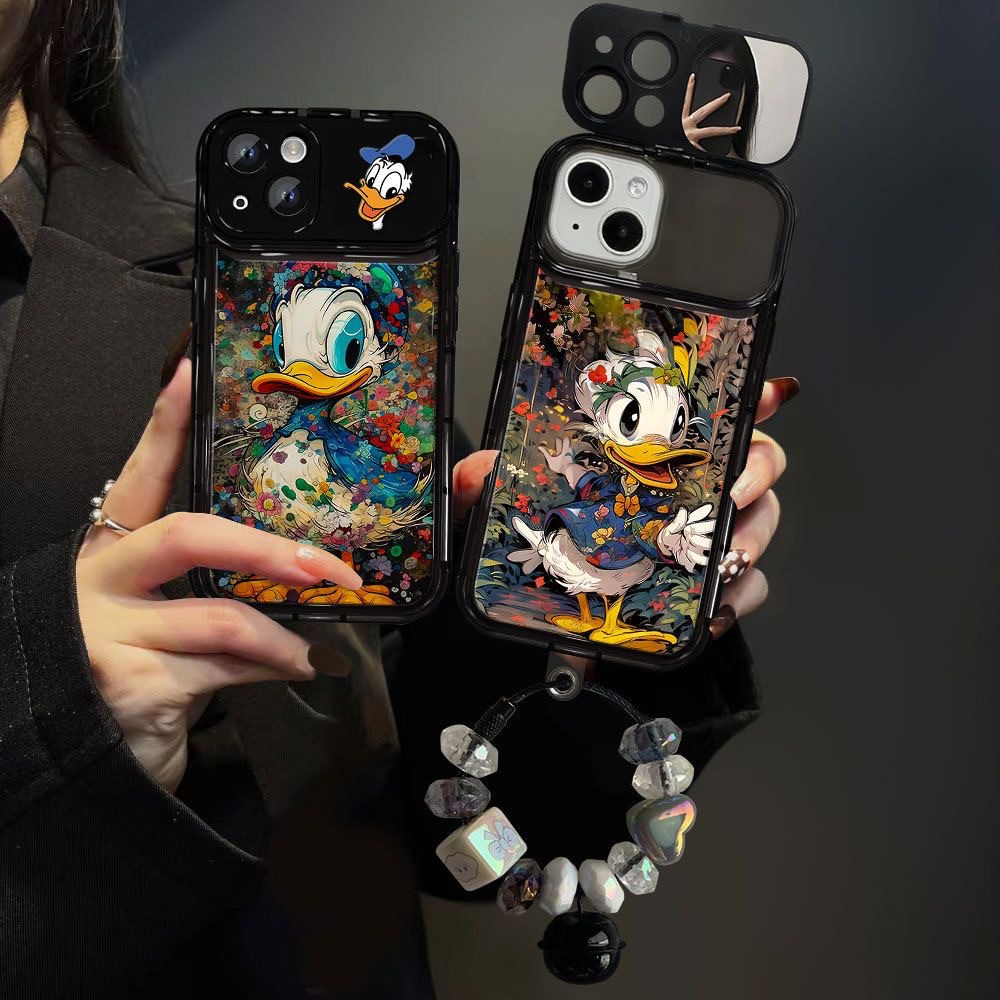 🌈Donald Duck [Pirkite vieną, gaukite vieną nemokamai] 2 vnt 📱 Visiškai dengiantys apsauginiai lęšiai 🥰 Soft Shell kreminės spalvos ratlankis, vientisos spalvos, aukštos kokybės juodas 💍 pilnai padengtas ratlankis, atsparesnis kritimui 👉
