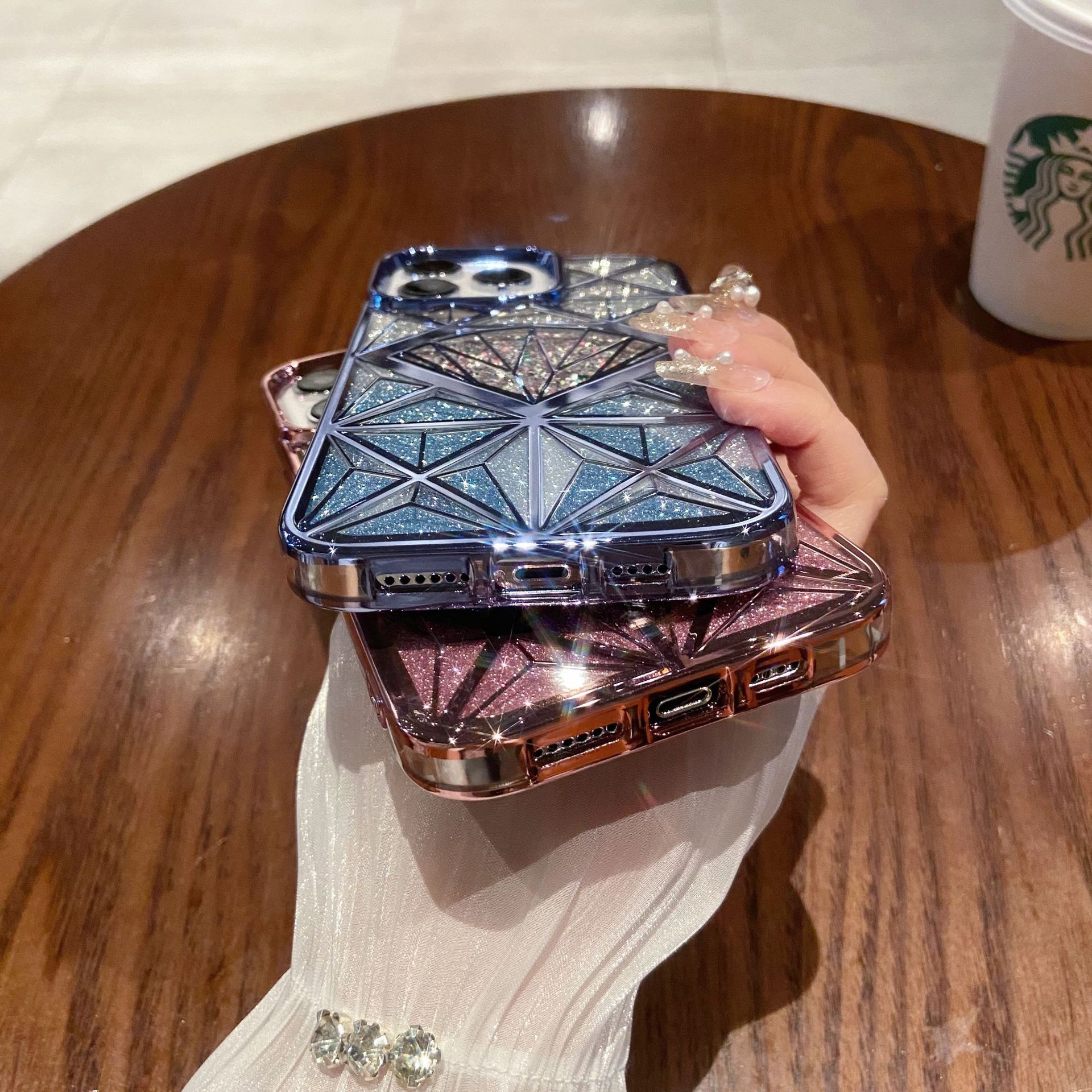 🌬🥰✨Trimatis deimantinis/galvanizuotas mobiliojo telefono dėklas, tinkantis iphone📱gradiento blizgučiais apsaugine danga💍👉