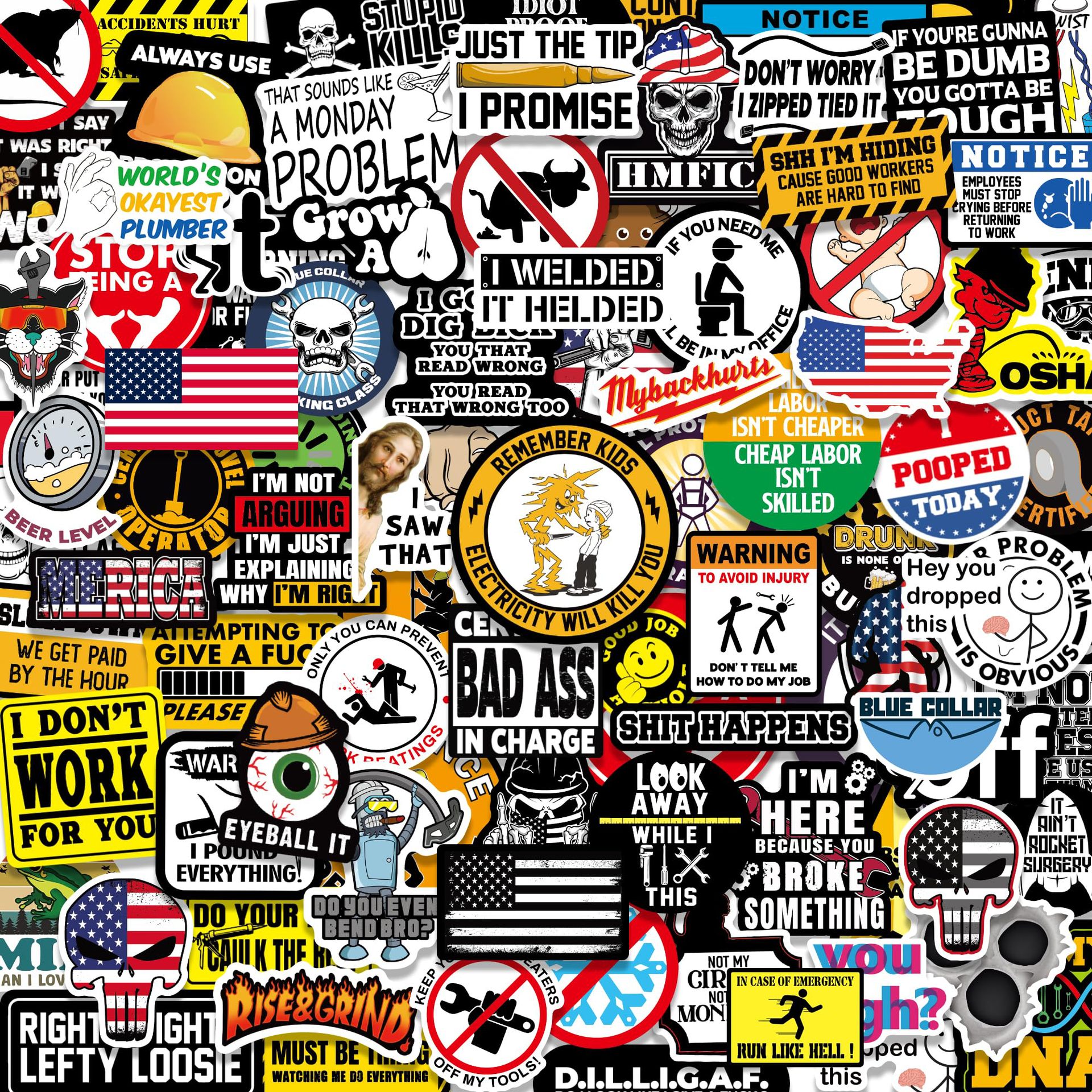 Pakuotėje 150 kietų kepurėlių lipdukų (nešvarių) – idealiai tinka šalmams, įrankių dėžėms.