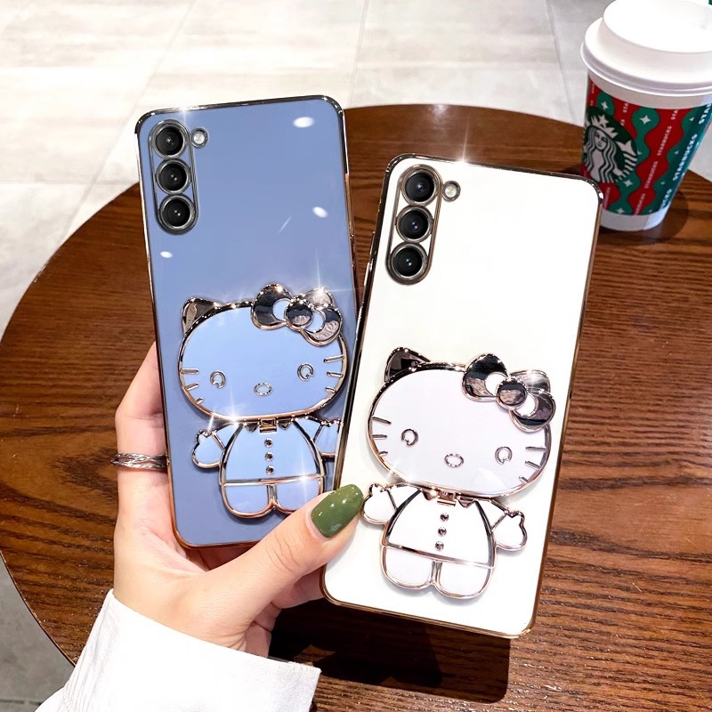 Tinka Samsung S24 mobiliojo telefono dėklui, metaliniam makiažo veidrodžiui S22ultra cat