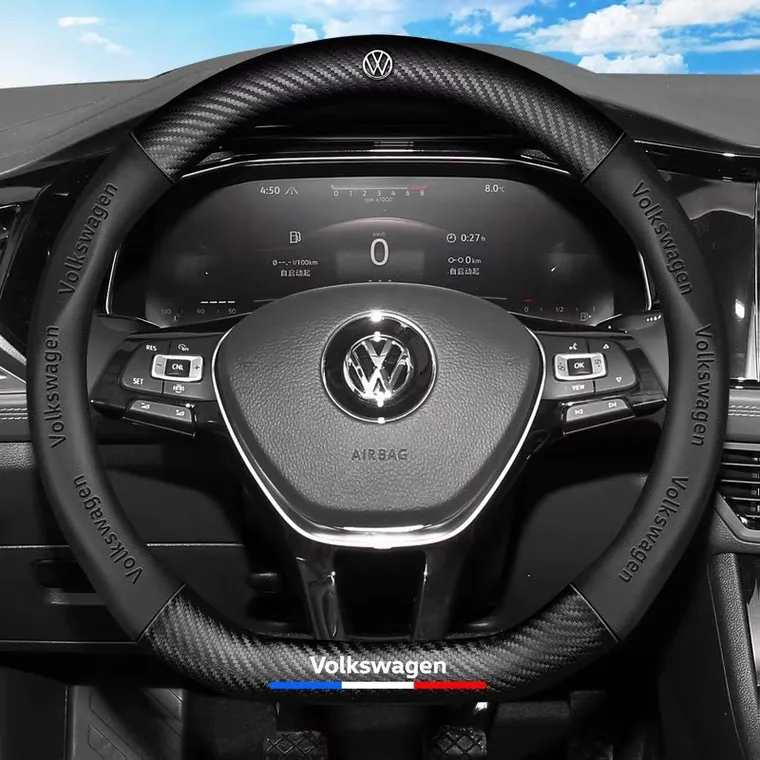 [3D reljefinis automobilio logotipas] Anglies pluošto vairo dangtis, universalus visiems sezonams, sugeriantis neslystantis rankenos dangteliai įvairiems modeliams